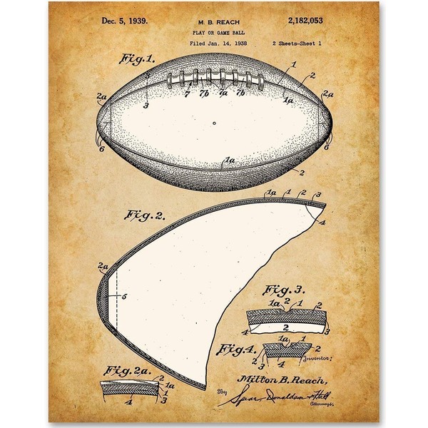 Football - 11x14 Unframed Patent Print - Makes a Great Sports Bar Decor and Gift Under $15 for Football Fans and Football Players
