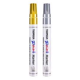 TOOMGGA Gold and Silver Permanent Paint Pens - 2 Pack Oil Based Paint Markers, Pens for Rock Painting Car Tyre Metal, Plastic, Canvas, Mugs, Wood, Glass, Quick Drying and Waterproof, Medium Point