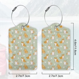 Gearsly 2Pcs Luggage Tags for Suitcase, Cartoon Dog Shiba, Cute Suitcase Tag with Privacy Flap & Name ID Label & Metal Loop, Travel Bag Luggage Tags for Women