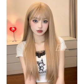 Eileen Semi-Long Beige Wig, Ladies Hairpiece, Straight, Natural, Harajuku Style, Popular, Face Slimming, Cute, Includes Net