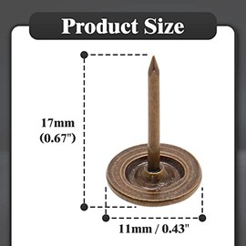 Piutouyar 17mm / 0.67 Inch Flat Head Thumb Tacks, Bronze Vintage Style Upholstery Tacks, Furniture Decor Pushpin Dia 11mm/0.43 Inch (100Pcs)