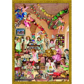 Large Advent Calendar 24 Doors 355 x 260 mm - Victorian Festive Angels and Cherubs - with Glitter and Translucent Windows - RS793 - Traditional Antique German Design