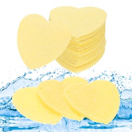 QUARKZMAN Pack of 60 Compressed Face Sponges Heart Shaped Facial Cleansing Sponges Pads for Daily Skin Care Routines at Home, Kitchen, Travel, Yellow