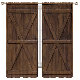 Rustic Barn Door Blackout Curtains for Boy Girl Room Darkening Decor,Brown Wood Grain Wooden Farmhouse Door Bedroom Living Room Home Rod Pocket Thermal Insulated Window Drapes Panel,63x63 Inch