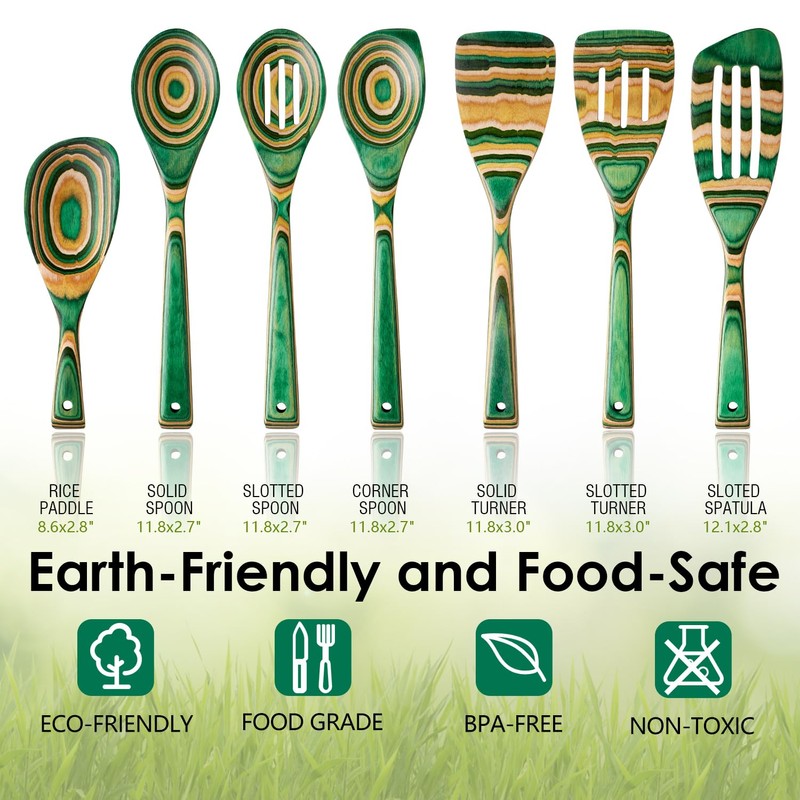 Wooden Spoons for Cooking, 7 Pcs Pakkawood Wooden Kitchen Cooking