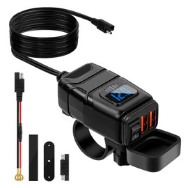 12V USB Socket Motorcycle, Motorcycle USB Charger with On/Off Switch and LED Voltmeter, QC3.0 Motorcycle Dual USB Charger Waterproof for 12V-24V Motorcycle Motorhome Boat (Dual USB)