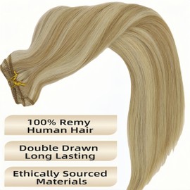 Eufficco Real Human Hair Lace Clip In Hair Extensions 100g 10inch Pinao Color Dirty Blonde/Bleach Blonde Mixed Highlights Remy Hair Extensions Silky Soft Double Wefted Clip On Human Hair Extensions