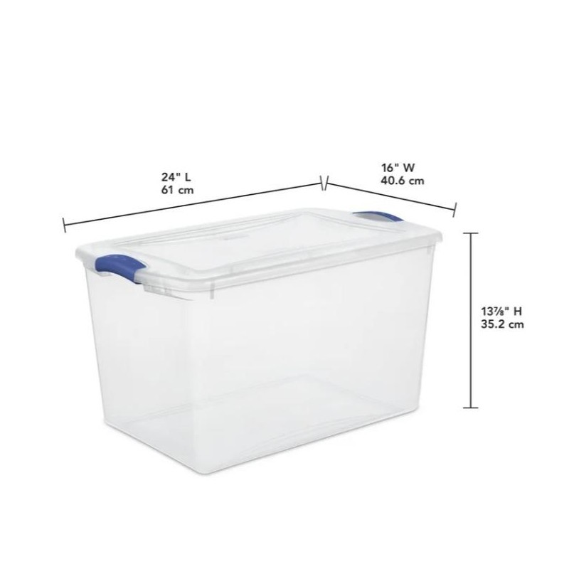 Sterilite 66 Quart Latch Box, Clear Plastic Storage Bin with