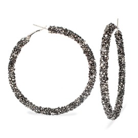 Glitter Hoop Earrings Sparkle Acrylic Crystal Hoop Earrings Round Circle Sequins Earrings Costume Party Jewelry(Black)
