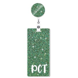 ANDGING Glitter PCT Badge Buddy and Reel Set - Vertical Buddies With Green Retractable Reels for Nurses, Nursing Students, Medical Staff - ID Name Card Holder