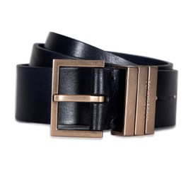 AllSaints Womens 38mm Leather Belt with Metal Keeper, Black, Small