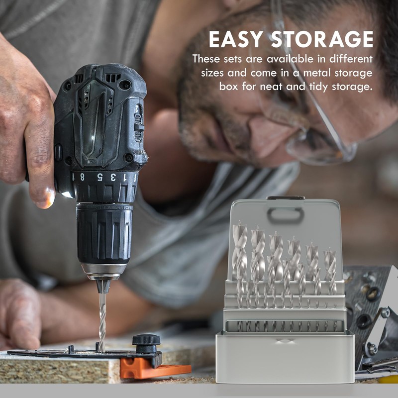 Metric Brad Point Wood Drill Bit Set, 25Pcs High Speed