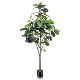 LYERSE Faux Fiddle Leaf Fig Tree 7ft - Artificial Ficus Lyrata Plant in Pot - Fake Fig Tree for Indoor Modern Home House Office