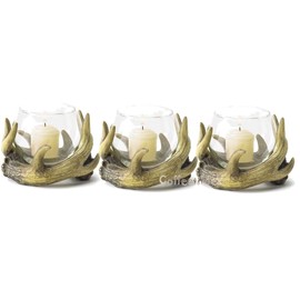 Set of 3 Rustic Antler Cabin Lodge Deer Buck Candle Holder Decor