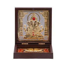 House Of Wemy Gold Plated Pocket Temple with Charan Paduka (Ganesha)