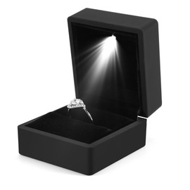 Fashionable LED Ring Box Illuminated Ring Box for Marriage Proposal Ring Box with LED Interior Lighting Engagement Wedding (Black)