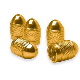 5 Pcs Car Tire Valve Stem Caps, Bullet Style Polished Aluminum Tire Valve Stem Caps, Universal for Car Truck Motorcycle SUV and Bike (Gold)