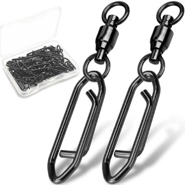 TOKUTSURI Fishing Power Clips Ball Bearing Swivels Fishing Clips Quick Change Topwater Speed Clips Snap Swivels Saltwater Freshwater Black 46Lbs 25Pcs