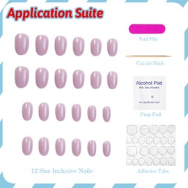 Purple Press on Nails Short Almond Fake Nails Reusable False Nails Natural Nails Solid Colour Glossy Glue on Nails Acrylic Nails for Women Girls 24Pcs