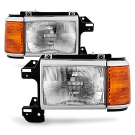 ACANII - For 1987-1991 Ford Bronco F150 F250 Truck Headlights Chrome Trim Headlamps Pair Set Driver + Passenger Side