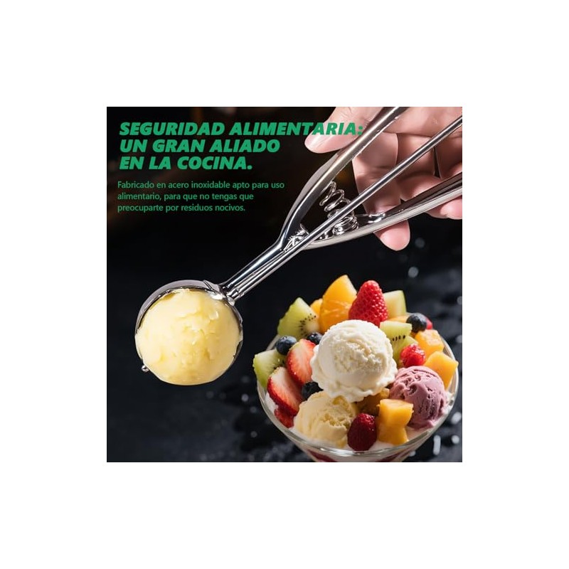 3 Piezas Cuchara para Helado, Acero Inoxidable, Cucharadas de Galletas