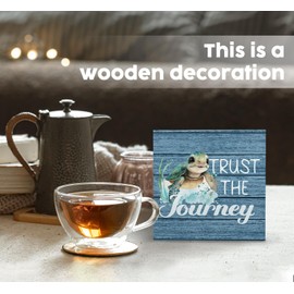Nitelat Beach Sea Turtle Decor Signs, Trust the Journey Wooden Box Signs Turtle, Beach Themed Room Decor Signs, Vintage Retro Rustic Beach Decor Wood Sign, Beach Decor for Bedroom Bathroom Home