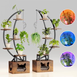 YITAHOME Plant Stand Indoor with Grow Lights and Cats Litter Box, 6 Tiered Indoor Plants Shelf, 65" Tall Corner Plant Stands, Metal Plants Flower Display Shelves for Living Room, Patio, Balcony, Home Decor