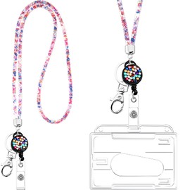 Sparkling Rhinestone Crystal Clear ID Badge Holder Keychain Keychain for Keys and ID Card (Colorful)