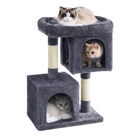 Feandrea Cat Tree, 29.1-Inch Cat Tower, Plush Condo for Medium Cats up to 11 lb, Large Perch, 2 Caves, Scratching Post, Smoky Gray UPCT612G01
