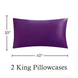 Juliette Leblanc New York Silky Satin King Pillowcase Set - Purple Pillow Cover Set - Luxury Satin Bedding 2-Piece Set