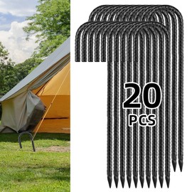 Black Rebar Stakes J Hook Extra Heavy-Duty,Feed Garden 16in 20 Pack Galvanized Ground Anchors Rebar Tent Stakes for Trampoline Tarps Yard Art Camping Swings Plants Landscape Fabric Artificial Turf