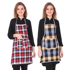 GLUN Waterproof Cotton Kitchen Apron with Front Pocket (Multicolour) Set of 2
