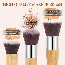 Unaone 3 Pieces Makeup Brush Set, Travel Face Blush Brush Mini Kabuki Brush, Portable Powder Foundation Brush with Smooth Handle