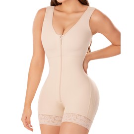 SHAPE CONCEPT Fajas Colombianas Moldeadoras 378 - Body moldeador de alta compresión con control de abdomen para mujer con cierre y faja, Beige, M