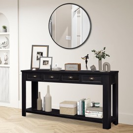 kinbor Sofa Console Table Long, Wood Sofa Table, Entrance Tables with 4 Drawers and Storage Shelf for Entryway Hallway Living Room