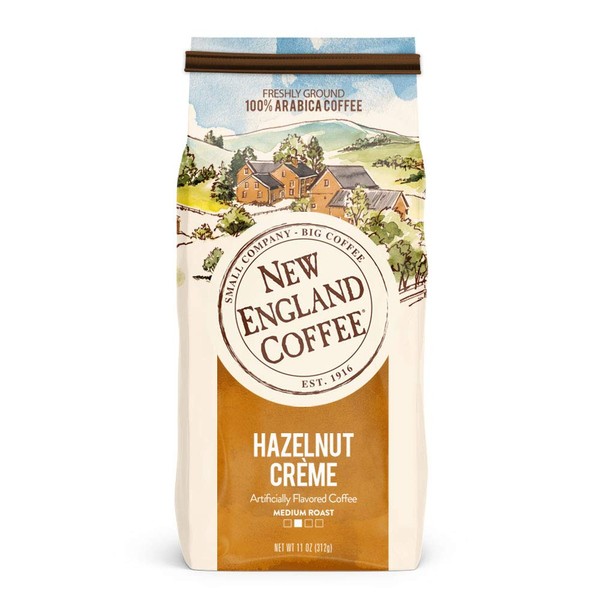 New England Coffee Hazelnut Creme, Medium Roast Ground Coffee, 11 Ounce (1 Count) Bag