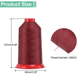 uxcell 1968 Yards Bonded Nylon Sewing Thread Size 280D/3 Sewing-Heavy Duty Nylon Upholstery Thread Outdoor Thread for Leather Jeans and Weaving Craft Machine DIY Burgundy Red