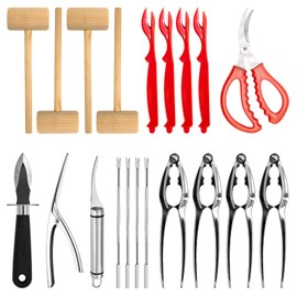 Waltool 19Pcs Seafood Tools Includes Sea Food Scissors, Crab Crackers, Oyster Knife, Lobster Crackers, Crab Hammer and Shellfish Forks, Nutcracker Set for Restaurants, Picnic and Home Use
