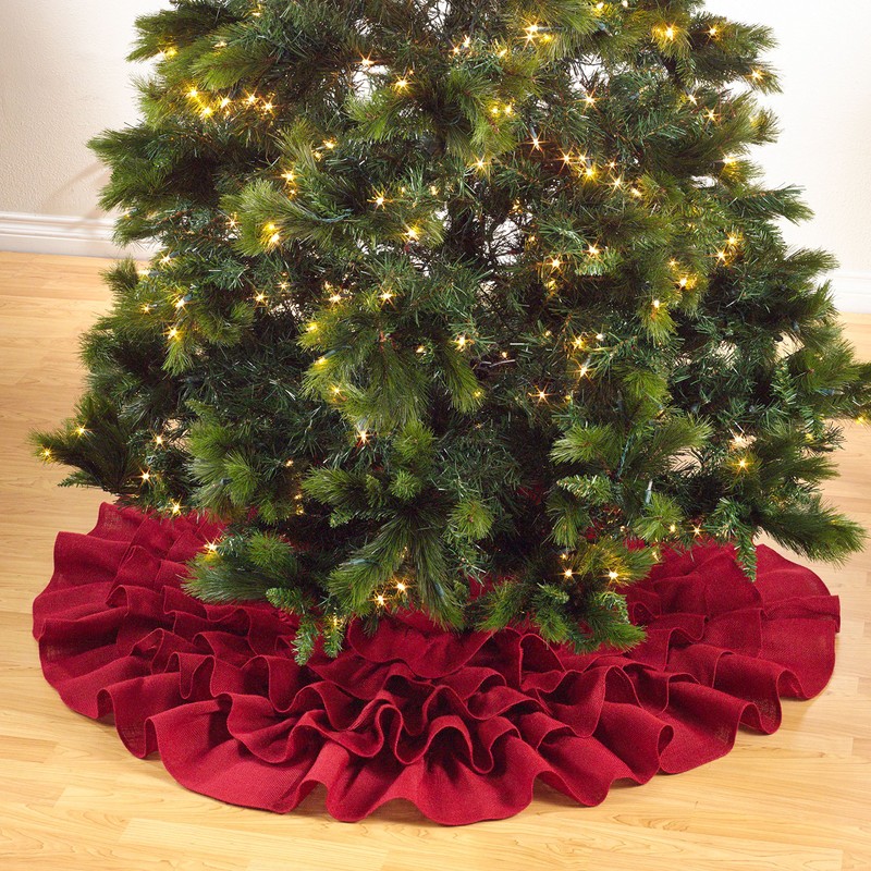 Saro Lifestyle Christmas Tree Skirt with Ruffled Design, Red, 84"