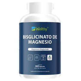 Wellthy Bisglicinato de Magnesio 300 Cápsulas 432mg. 100% Natural, Alta Absorción, VCaps Cápsulas Veganas.