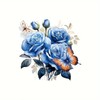 Beautiful Blue Roses Toilet Cover Sticker Decals,Fish Bird Flower Leaf