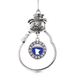 Inspired Silver - Minnesota Outline Silver Christmas Ornament - Circle Charm Christmas Tree Ornament with Cubic Zirconia - Snowman Hanging Decoration