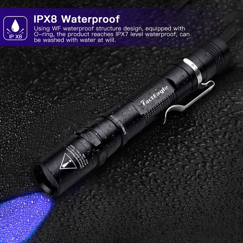 TactEagle UV Flashlight 365nm UV Light Blacklight UVA-T2 Powered by
