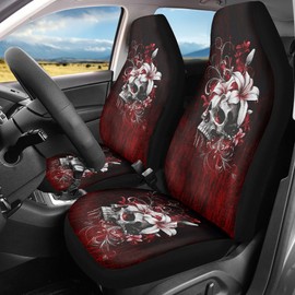 gearider Gothic Skull Car Front Seat Covers Front Seat Cover Front Bucket Seat Covers Removable Automotive Accessories Universal Fit for Cars SUV Van Sedan Trucks Red