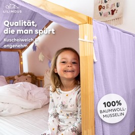 lilimaus House Bed Canopy [in 12 Colours] Bed Canopy House Bed Made of 100% Cotton Muslin - Fabric Canopy for House Bed Decoration Girls and Boys - Canopy for House Bed Children - Bed Curtain