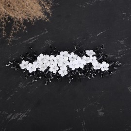 Teyglen Bride Flower Wedding Hair Comb Headband White Flower Black Rhinestone Headpiece Bridal Crystal Hair Piece Hair Accessories for Women Girls (Black)