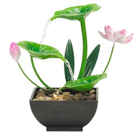 YOQUATE Water Fountain Indoor Waterfall Fountain 3-Tier Tabletop Fountain Lotus Desk Relaxation Home Decor Including Lots of Rocks and Soothing Sound Machine (Green 1)
