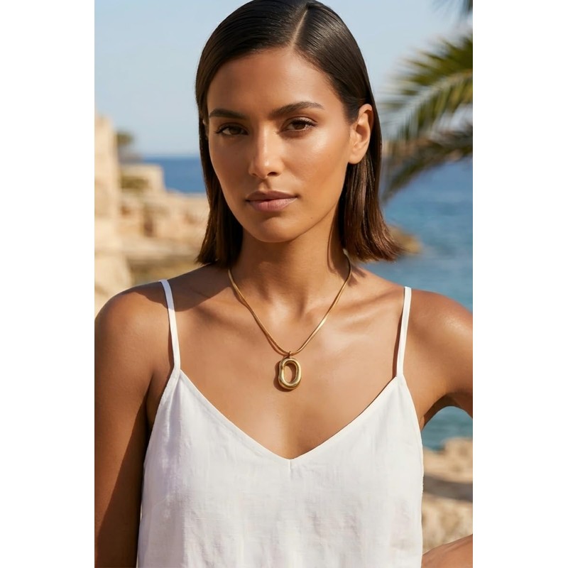 ALFISO Chunky Gold Necklace for Women, 14K Gold Plated Geometric