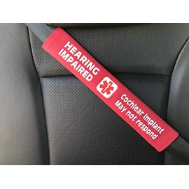 Hearing Impaired Cochlear Implant Medical Alert Seat Belt Cover (Ruby Red)