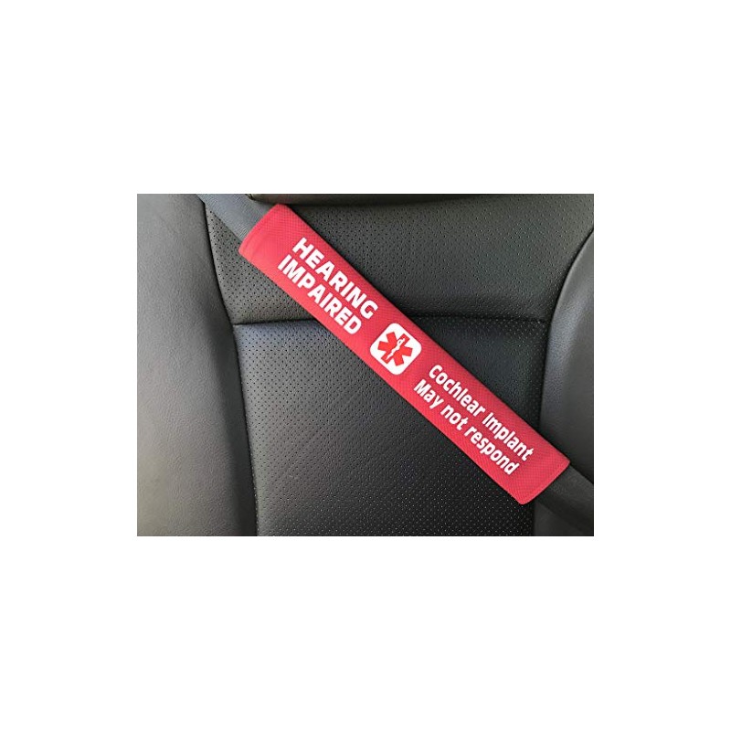 Hearing Impaired Cochlear Implant Medical Alert Seat Belt Cover (Ruby